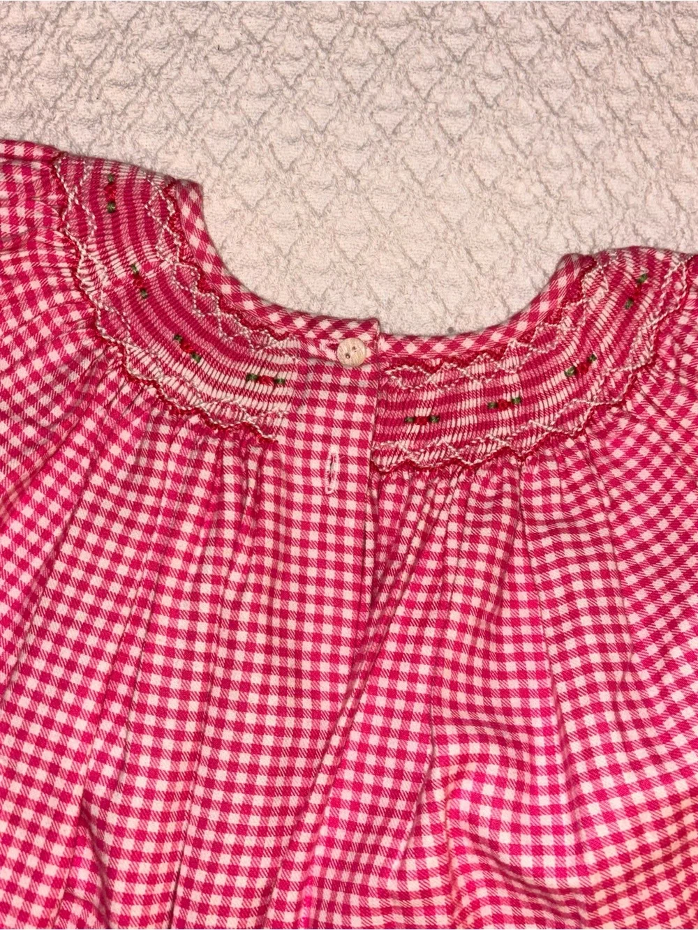 Vive la Fete girl 12 hot pink checked smocked flannel nightgown